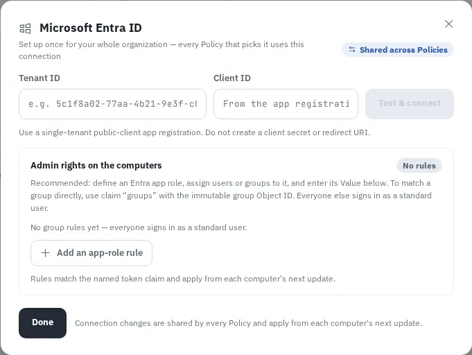 Microsoft Entra ID connection dialog in Cybex Sign-in sources.